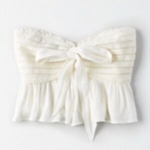 American Eagle Outfitters Cream Tie Front Crop Top